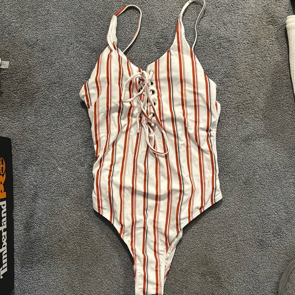 Striped one piece bathing suit